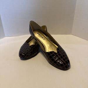 Proxy Emastine-PR Women's Brown Croc-Embossed Wedge Pumps